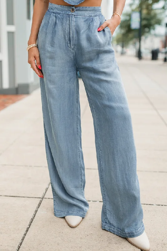 Why Can't You See Medium Wash Denim Wide Leg Pants